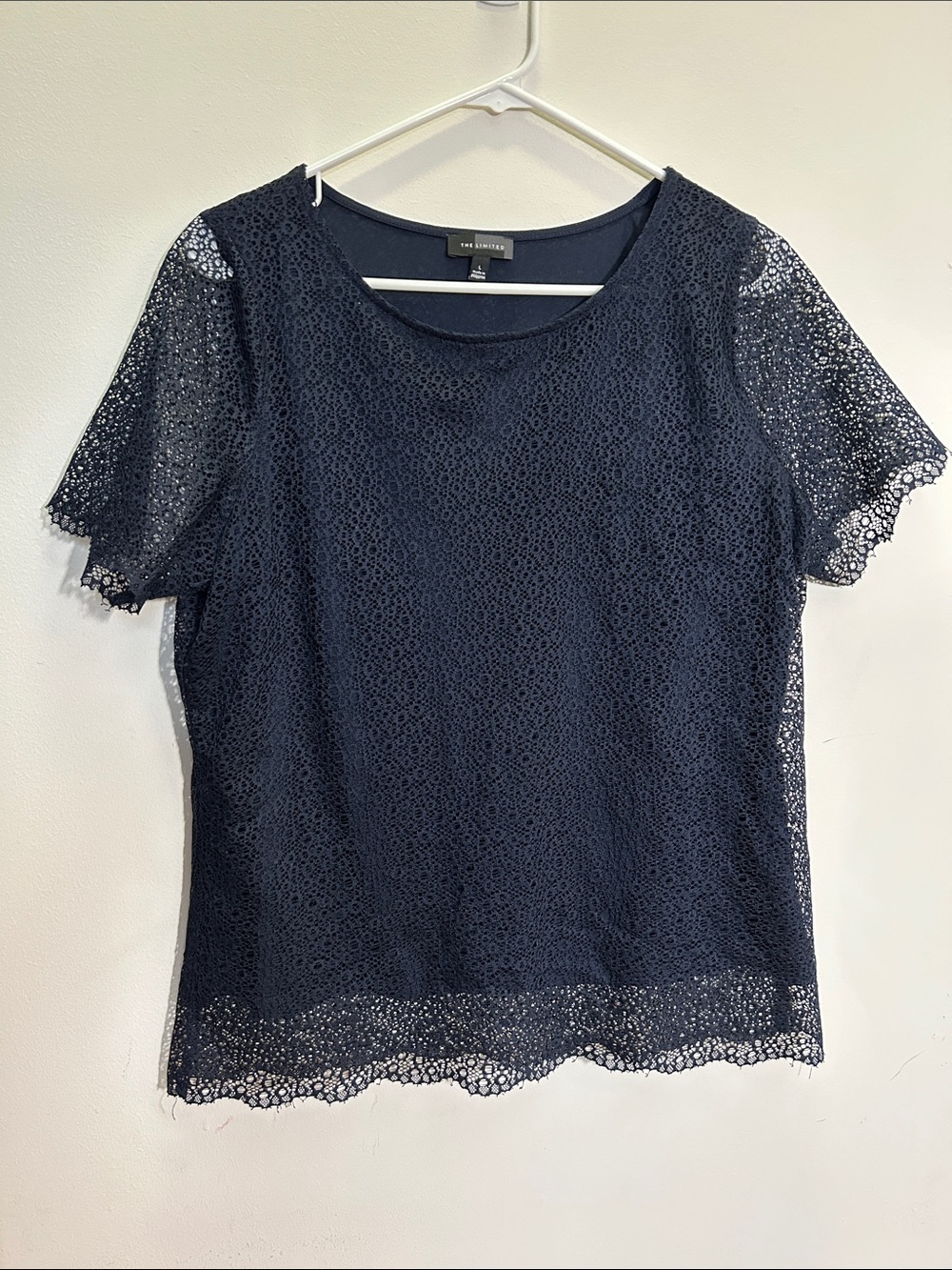 The Limited Black Floral Lace Short Sleeve Blouse